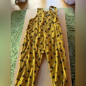 Run and Fly Yellow Corduroy Overalls with Bee Print